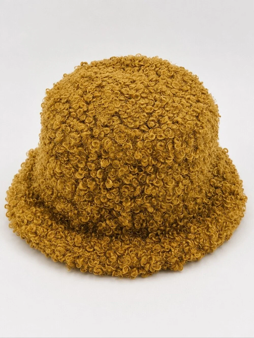 Tyler Lambert Mustard Teddy Faux Fur Bucket Hat NWT One Size Statement Luxury